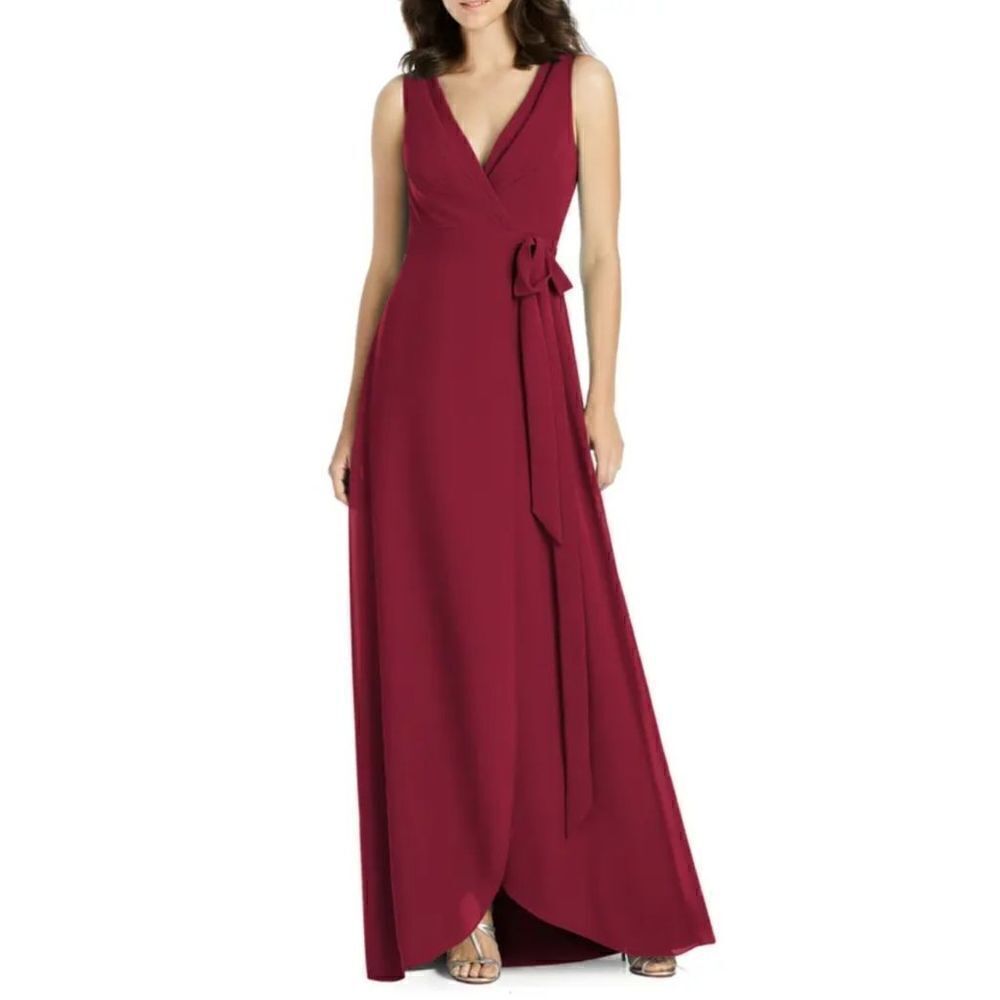 Jenny Packham Women's Burgundy Chiffon‎ Wrap Dress Size 4 JP1025
